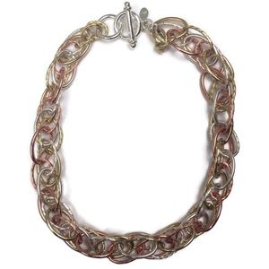 Tri-Color Interlocking Ring Chain Toggle Necklace